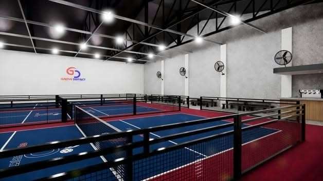 The courts seen from the café counter