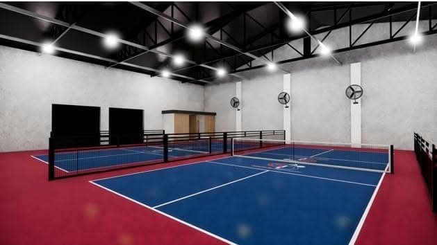 Grove District indoor courts: navy surface with red surround